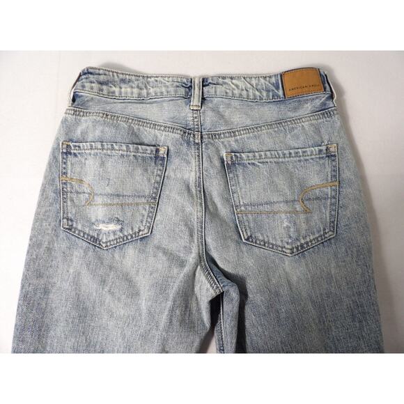 American Eagle Hi Rise Tom Boy Sz 4 Jeans Lace Light Wash Eyelet Y2K Distressed - Picture 16 of 16